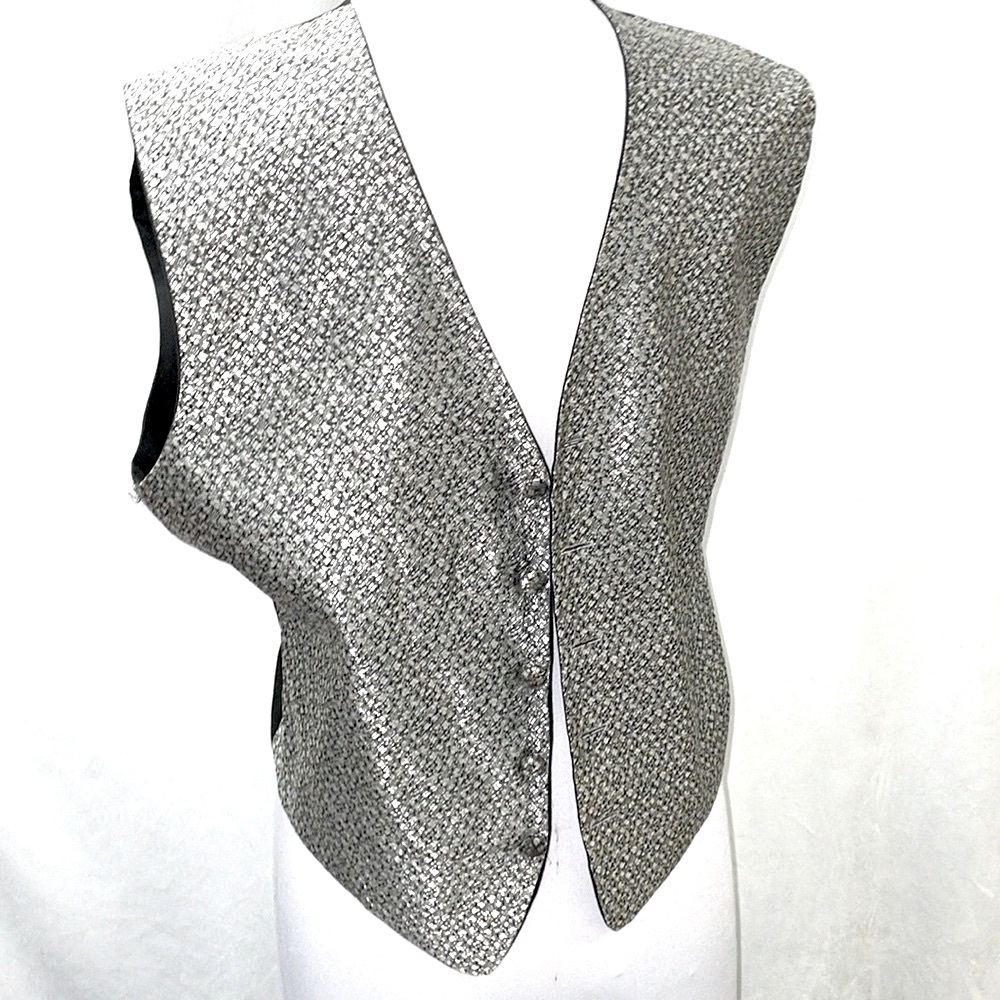 ❤️ Men’s VINTAGE Y2K OLEG CASSINI Formal Lined Vest Sz M Black and Silver